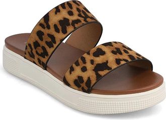 Mia Womens Mia Saige Slide Brown Leopard Platform Slip On Sandals GAL1691