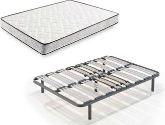 HOGAR 24 Tm63 - Colch&oacute;n + Somier Multil&aacute;minas Con Patas, Medida 105x180 Cm. Nucleo Alta Densidad Transpirable Con Tejido 3d Y Aloe Vera