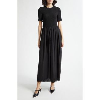 Emporio Armani Black Techno Smocked Bodice Georgette Maxi Dress in Solid Black at Nordstrom, Size 12 Us