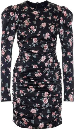 Dolce & Gabbana Black Rose Print Draped Dress