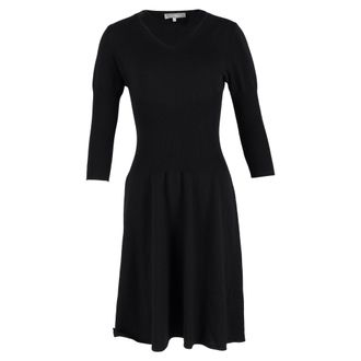 Max Mara V-Neck 3/4 Sleeve Midi Dress in Black Wool