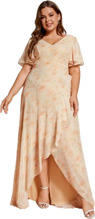 Ever-pretty Women Plus Size Bridesmaid Dress Chiffon Asymmetric Ruffle Sleeves Golden Roses 24