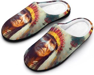 Generic Painting of Indian Chief Funny Mens Cotton Slippers Shoes Novelty Soft Non-Slip Sole Home Shoe