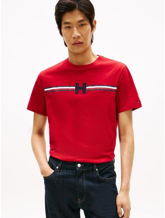 Tommy Hilfiger Mens Signature H Stripe T-Shirt - Red - XXXL
