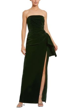 Mac Duggal Strapless Draped Velvet Ankle Dress With Slit in Olive at Nordstrom, Size 10