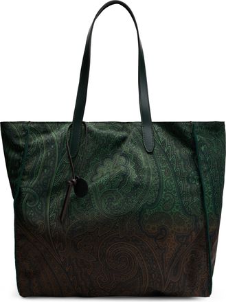 Etro Womens Tote Bag With Paisley Pattern Green Nylon