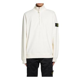 Stone Island Turtlenecks, male, White, Size: L High-neck Fleece Half-Zip Sweater