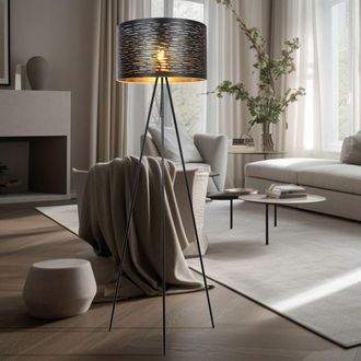 Globo Lighting Lampada Da Terra Lampada Da Soggiorno A 3 Gambe Lampada Da Terra Lampada Laterale Oro Nero, Metallo Plastica, 1x E27, Dxh 38x153 Cm