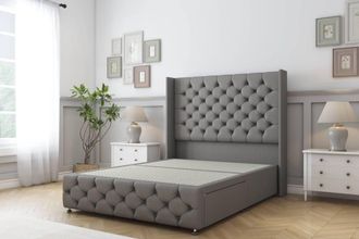 Sloomy Luthor Dumfries Divan Base 2 Drawers - 54 Wingback & 12 Footboard in Light Grey | Size: King