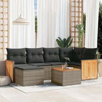 vidaXL Vidaxl - Set De Sof&aacute;s De Jard&iacute;n 7 Piezas Con Cojines Rat&aacute;n Pe Gris