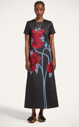 La DoubleJ Swing Dress in Peonies Jacquard Blue at Nordstrom, Size X-Small