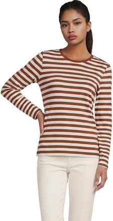 Lands End Supima Cotton Long Sleeve Crewneck T-Shirt in Rich Ginger Even Stripe at Nordstrom, Size X-Large