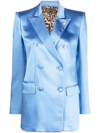 Philipp Plein double-breasted satin blazer - Blue