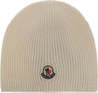 Moncler Logo Wol Muts - Heren - Hoeden - Beige - ONE Size - Wol - Accessoires