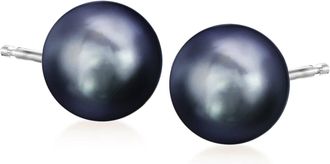 Ross-Simons 8-9mm Black Cultured Pearl Stud Earrings in 14kt White Gold