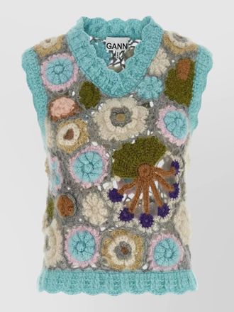 Ganni floral crochet knit vest scalloped edges