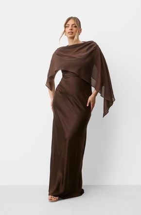 Six Stories Square Neck Satin Bridesmaid Dress in Chocolate at Nordstrom, Size 10