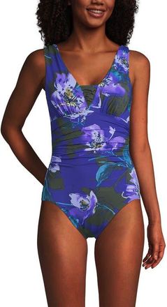 Lands End NEW SlenderSuit Grecian Adjustable Low Leg One Piece in Violet Etched Floral at Nordstrom, Size 14