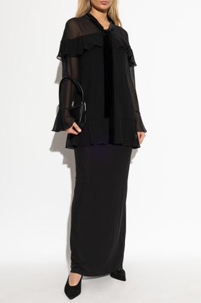 Frame Denim Silk Top With Ruffles, Womens, Black