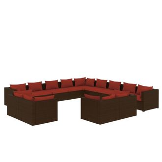 vidaXL Set Muebles De Jard&iacute;n 13 Piezas Cojines Rat&aacute;n Sint&eacute;tico Marr&oacute;n Vidaxl