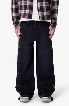 mnml Offset Button Baggy Jeans in Black at Nordstrom, Size 31