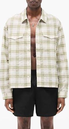Represent Plaid Texture Sheer Flannel Button-Up Shirt in Green at Nordstrom Rack, Size Large