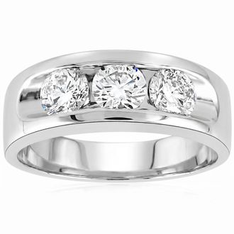 Pompeii3 2 1/4Ct Diamond Mens Three Stone Ring 10k White Gold Lab Grown