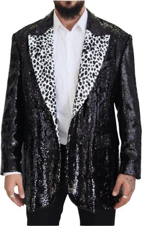 Dolce & Gabbana Sequin Blazer Dalmatian Collar - Heren - Blazers - Zwart - M - Leer - Jassen