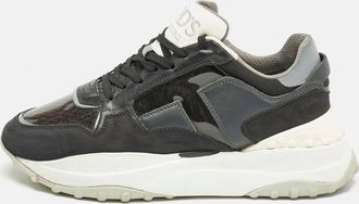 Tod's Tods Black/grey Perforated Leather And Patent Low Top Sneakers