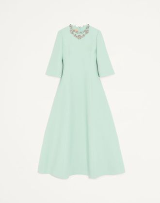 Valentino Abito Midi In Crepe Couture Ricamato Donna CELADON/SILVER 36