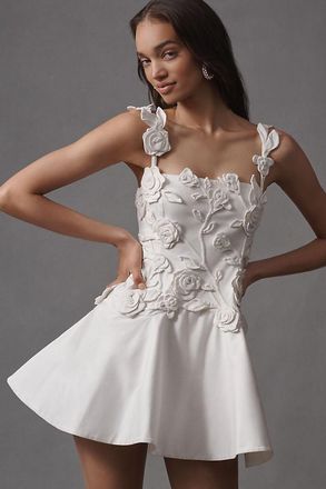 BHLDN Floral Appliqu&eacute; Fit-and-Flare Mini Dress