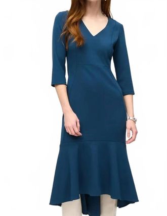 Joseph Ribkoff Crepe Flounce V-Neck Midi Dress In Nightfall