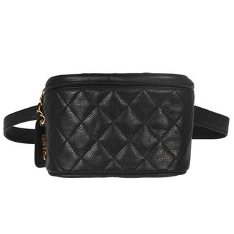 Chanel Vintage Zip Belt Quilted Caviar Black Leather Handbag (Pre-Owned)