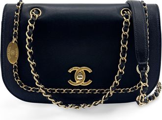 Chanel Flap With Chain Leather Black Calfskin Handbag (Pre-Owned)