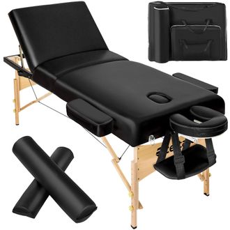 TecTake 3 Zone Massage Table Somwang with Bolster Set in Black