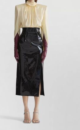 MUGLER silk draped high-neck blouse