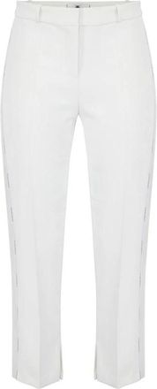Elisabetta Franchi Broeken, Dames, Wit, XS, Leer, Lichtgewicht crêpe broek met smokingdetails