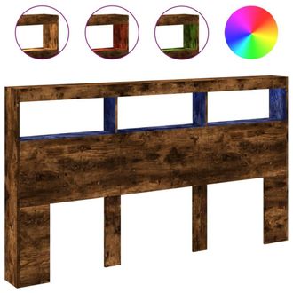 Berkfield Home Headboard Cabinet with LED Smoked Oak 180x17x102 cm in Brown | Size: 180 x 17 x 102 cm