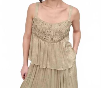 DKNY Crushed Crease Smocked Top In Pale Moss