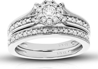 Vir Jewels 1/3 cttw Lab Created Diamond Wedding Bridal Set Sterling Silver Prong