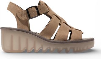 FLY London Womens BAIC621FLY Taupe Suede Leather Wedge Sandals - Size EU 41