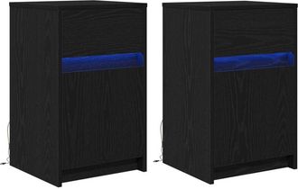vidaXL LED Bedside Cabinet with Drawer 2 pcs Black oak 38 x 34 x 61 cm vidaXL
