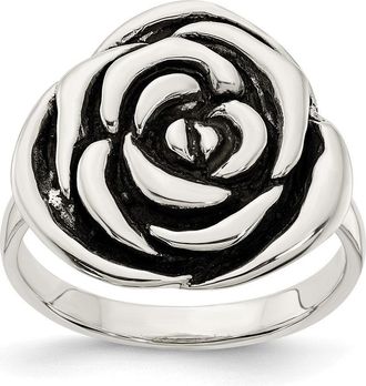 Diamond2Deal Sterling Silver Polished Antiqued Rose Ring
