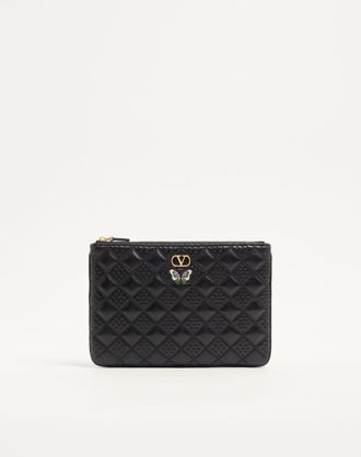 Valentino Garavani Pochette Flutterby Valentino Garavani in Nappa Lucida con Ricamo Farfalla Donna NERO UNI