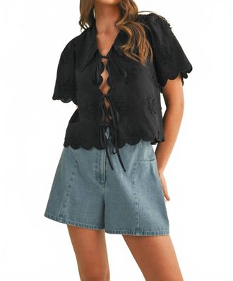 Merci Tie Front Collard Lace Top In Black