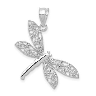 Diamond2Deal 14k White Gold Filigree Dragonfly Pendant