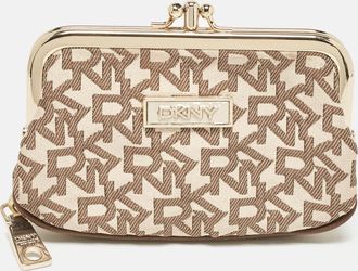 DKNY Dkny Beige/brown Signature Canvas Kisslock Frame Coin Purse