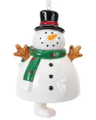 Melrose International Set Of 12 Ceramic Snowman Bell Ornament