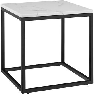 TecTake Mesa auxiliar cuadrada de m&aacute;rmol y acero, 45x45x47,5 cm, negro/blanco
