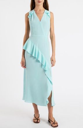 Santorelli Cona Silk Midi Dress with Ruffle Panel in Sky Blue at Nordstrom, Size 4